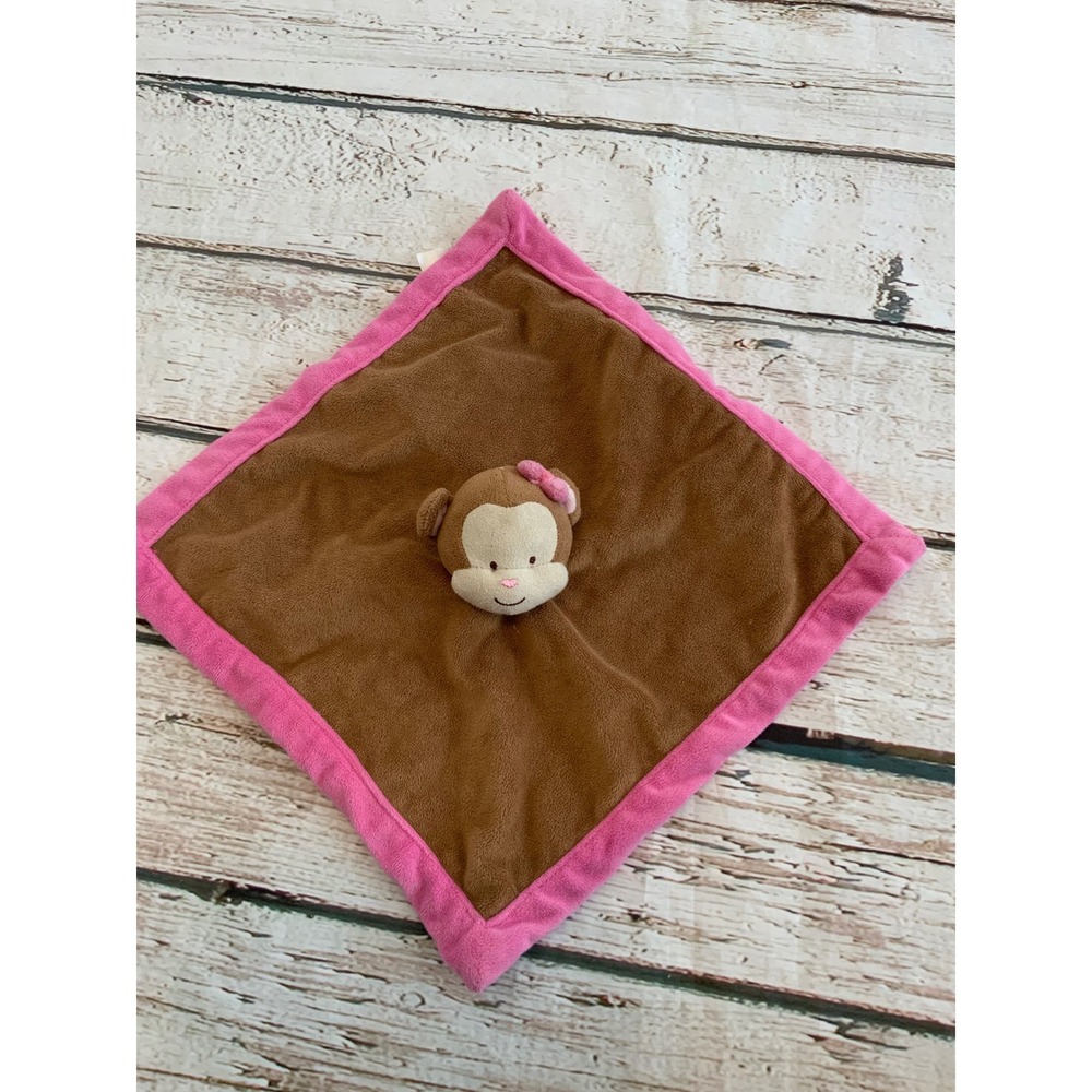 Tiddliwinks Monkey Baby Security Blanket Pink Brown Plush Lovey Fleece Snuggler